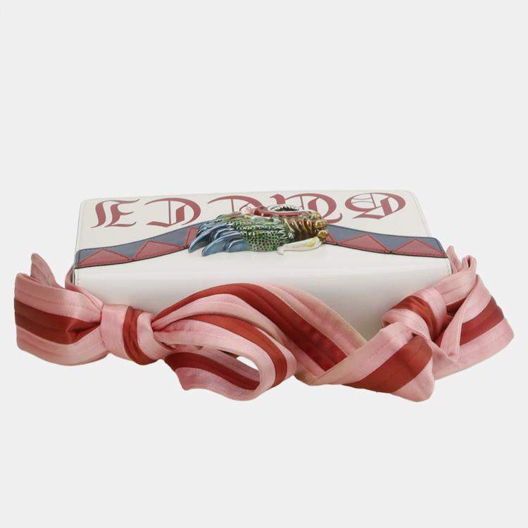 Pre Owned Gucci White Leather Satin Naga Dragon Head Shoulder Bag