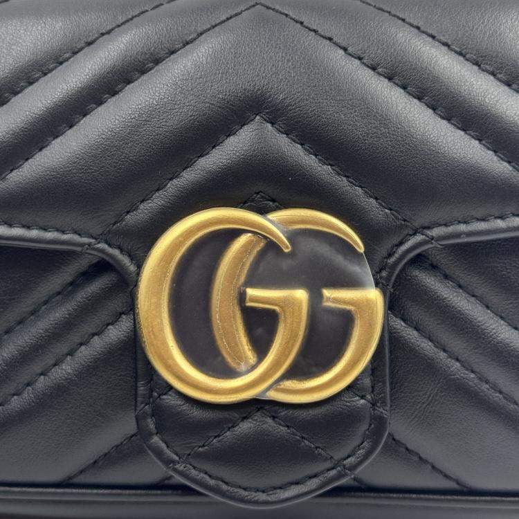 Pre Owned Gucci black Matelasse Leather Super Mini GG Marmont Shoulder Bag
