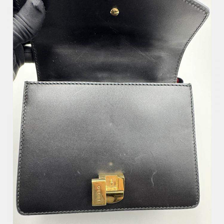 Pre Owned Gucci Black Leather Mini Web Chain Sylvie Shoulder Bag