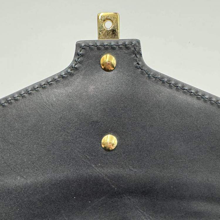 Pre Owned Gucci Black Leather Mini Web Chain Sylvie Shoulder Bag