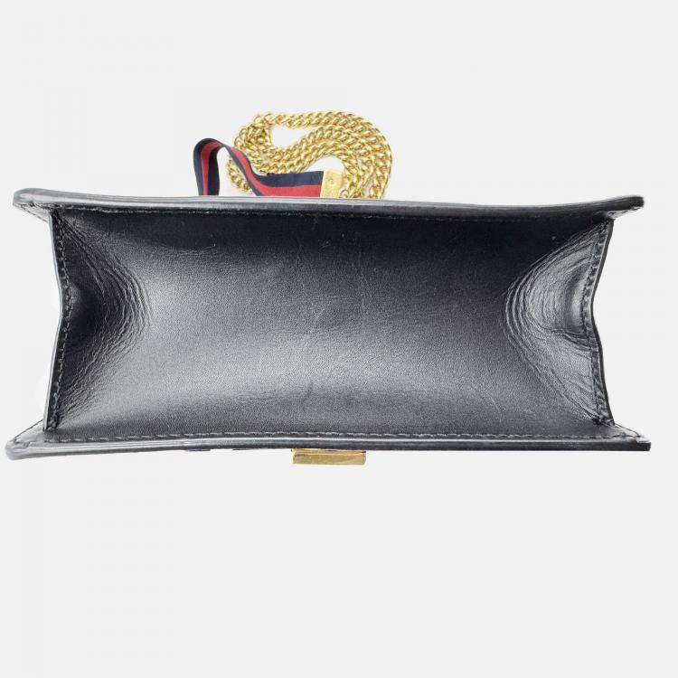 Pre Owned Gucci Black Leather Mini Web Chain Sylvie Shoulder Bag