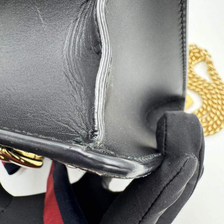 Pre Owned Gucci Black Leather Mini Web Chain Sylvie Shoulder Bag