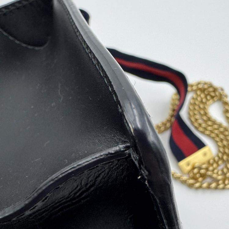 Pre Owned Gucci Black Leather Mini Web Chain Sylvie Shoulder Bag