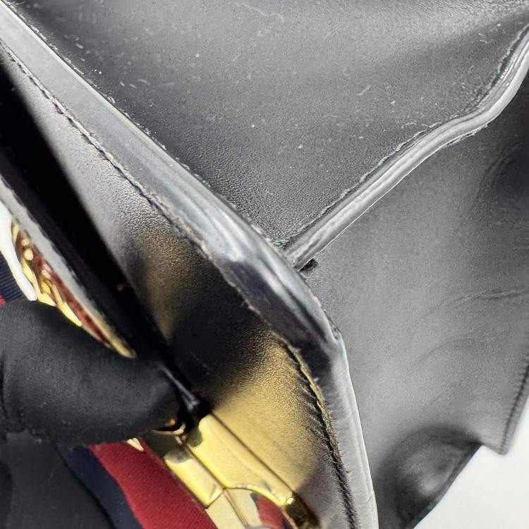Pre Owned Gucci Black Leather Mini Web Chain Sylvie Shoulder Bag