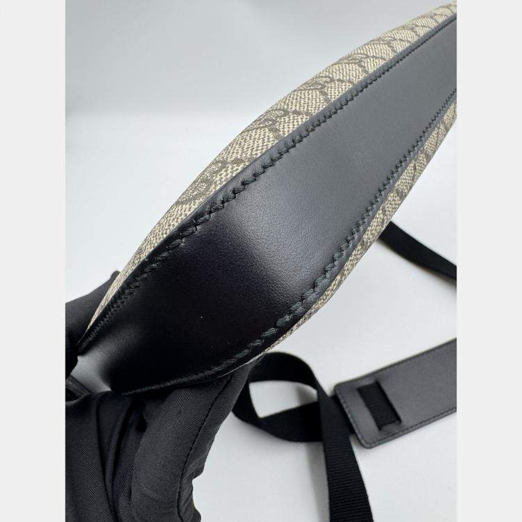 Pre Owned GUCCI GG supreme monogram black leather messenger bag