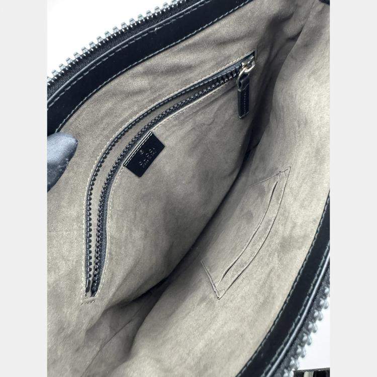 Pre Owned GUCCI GG supreme monogram black leather messenger bag