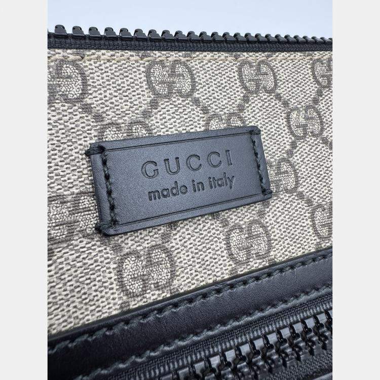 Pre Owned GUCCI GG supreme monogram black leather messenger bag