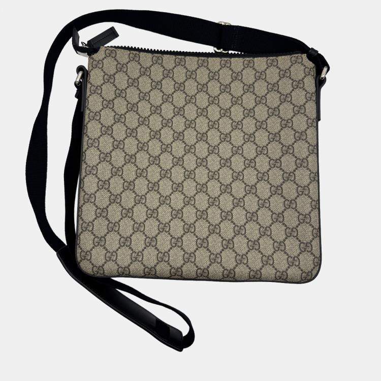 Pre Owned GUCCI GG supreme monogram black leather messenger bag