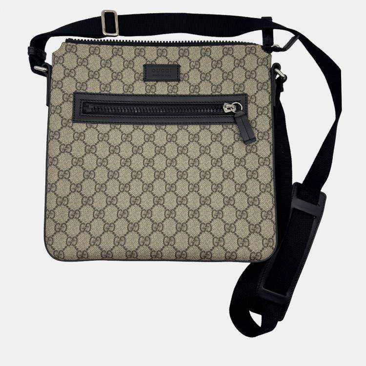 Pre Owned GUCCI GG supreme monogram black leather messenger bag