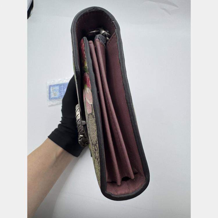 Pre Owned Gucci Blue/Beige GG Blooms Supreme Canvas and Leather Dionysus Wallet On Chain