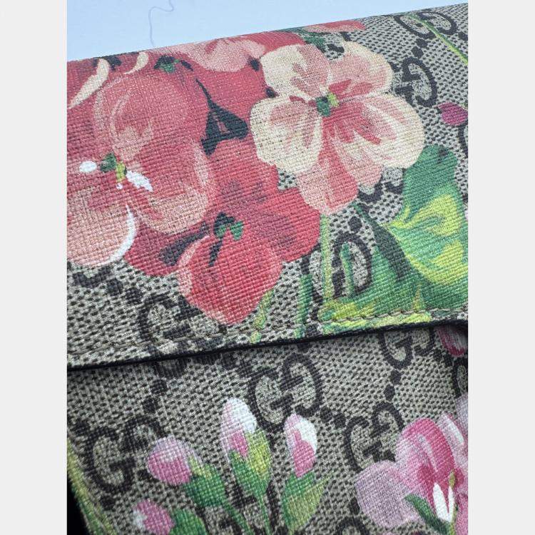 Pre Owned Gucci Blue/Beige GG Blooms Supreme Canvas and Leather Dionysus Wallet On Chain