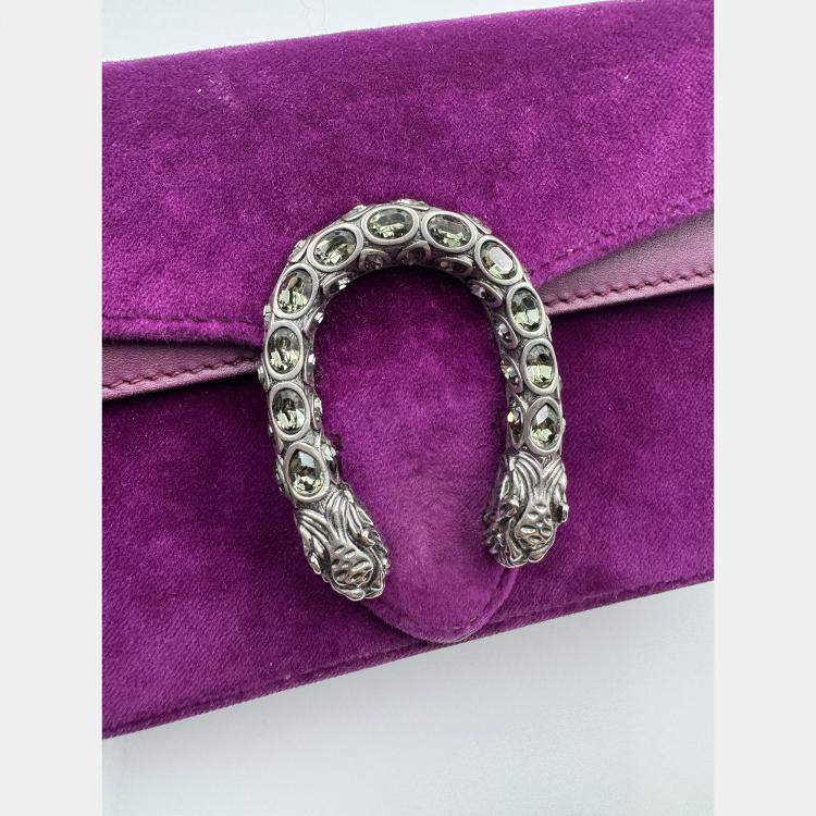 Pre Owned Gucci Purple Velvet And Leather Super Mini Dionysus Shoulder Bag
