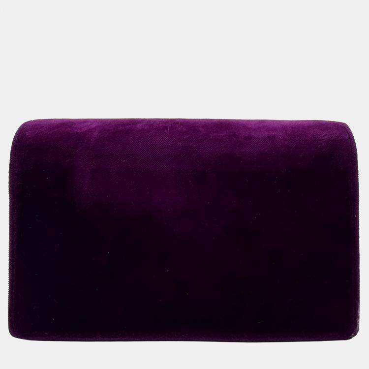 Pre Owned Gucci Purple Velvet And Leather Super Mini Dionysus Shoulder Bag