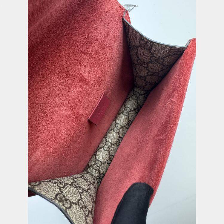 Pre Owned Gucci Beige/Red GG Supreme Canvas and Suede Mini Dionysus Shoulder Bag