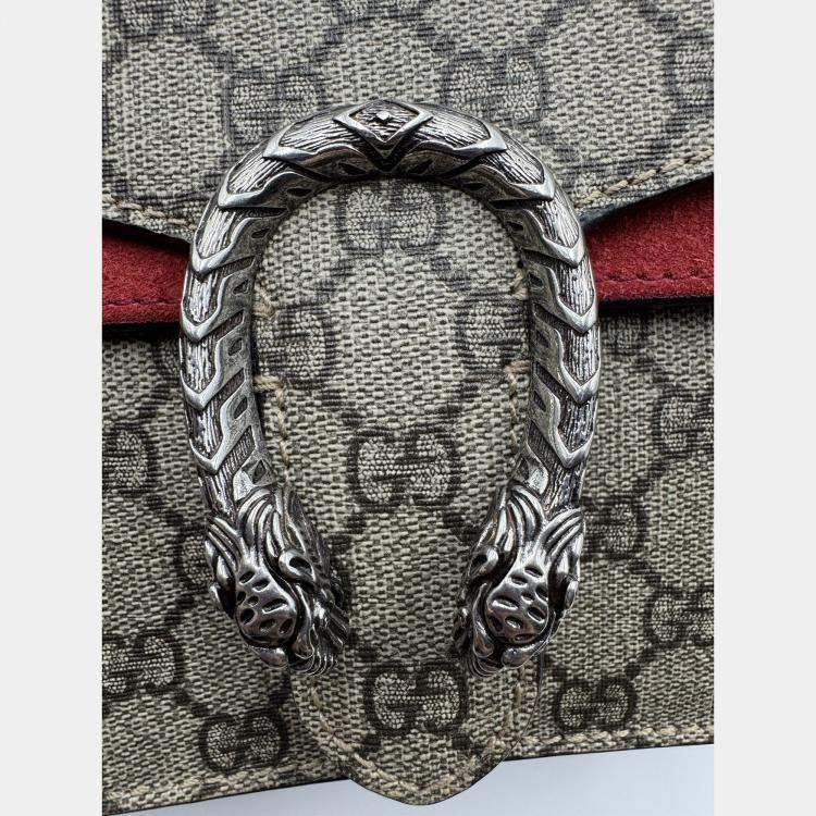 Pre Owned Gucci Beige/Red GG Supreme Canvas and Suede Mini Dionysus Shoulder Bag