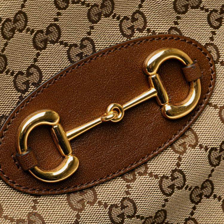 Pre Owned Gucci Brown Medium GG Canvas Horsebit 1955 Tote