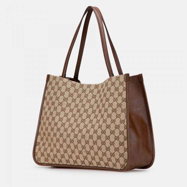 Pre Owned Gucci Brown Medium GG Canvas Horsebit 1955 Tote