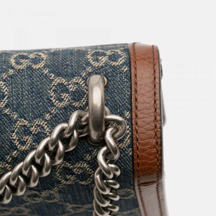 Pre Owned Gucci Blue Small GG Denim Dionysus Shoulder Bag