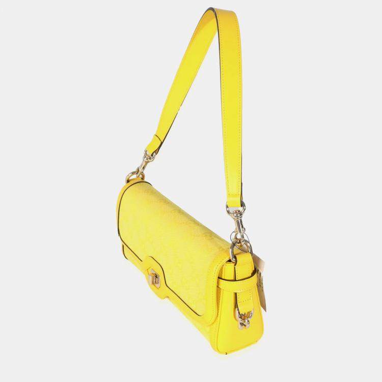 Pre Owned Gucci Yellow GG Monogram Textured Canvas Dollar Calfskin Small Luce Shoulder Bag