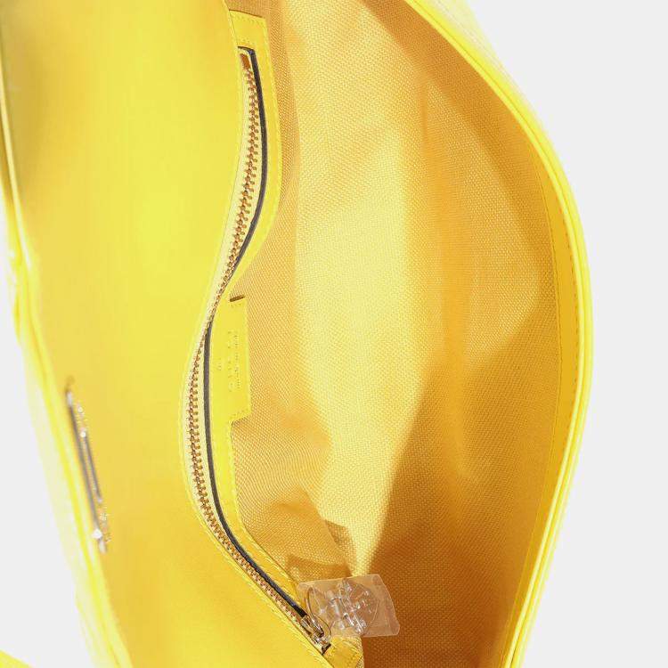Pre Owned Gucci Yellow GG Monogram Textured Canvas Dollar Calfskin Small Luce Shoulder Bag