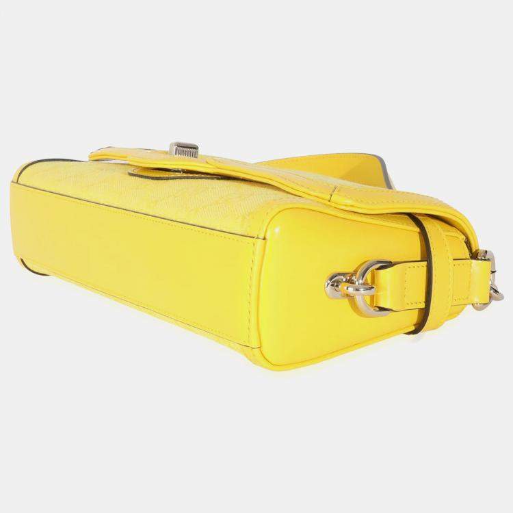 Pre Owned Gucci Yellow GG Monogram Textured Canvas Dollar Calfskin Small Luce Shoulder Bag