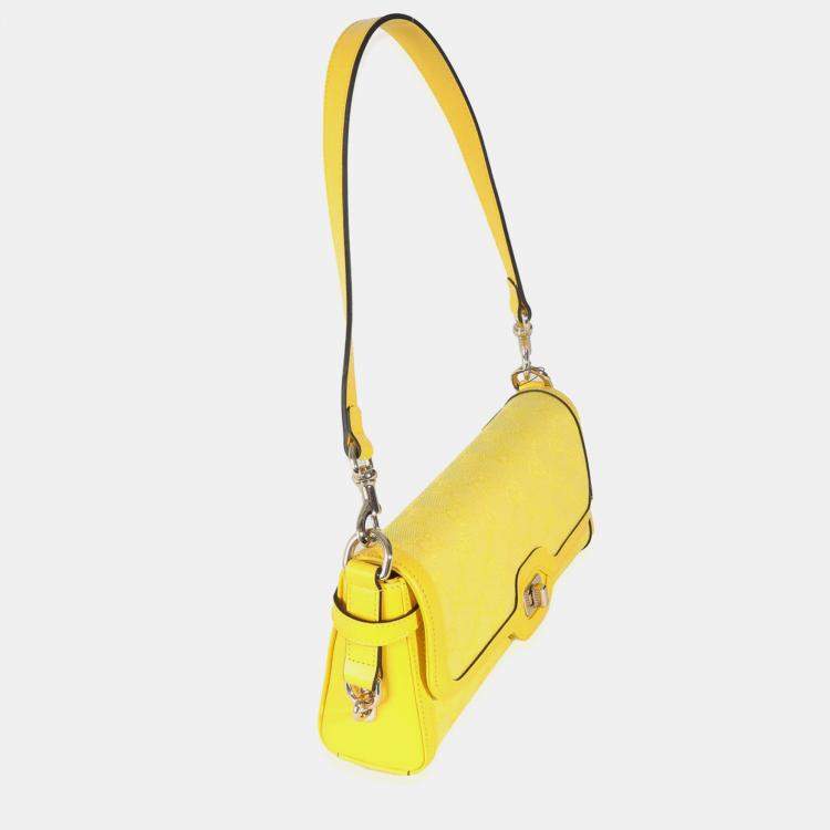 Pre Owned Gucci Yellow GG Monogram Textured Canvas Dollar Calfskin Small Luce Shoulder Bag