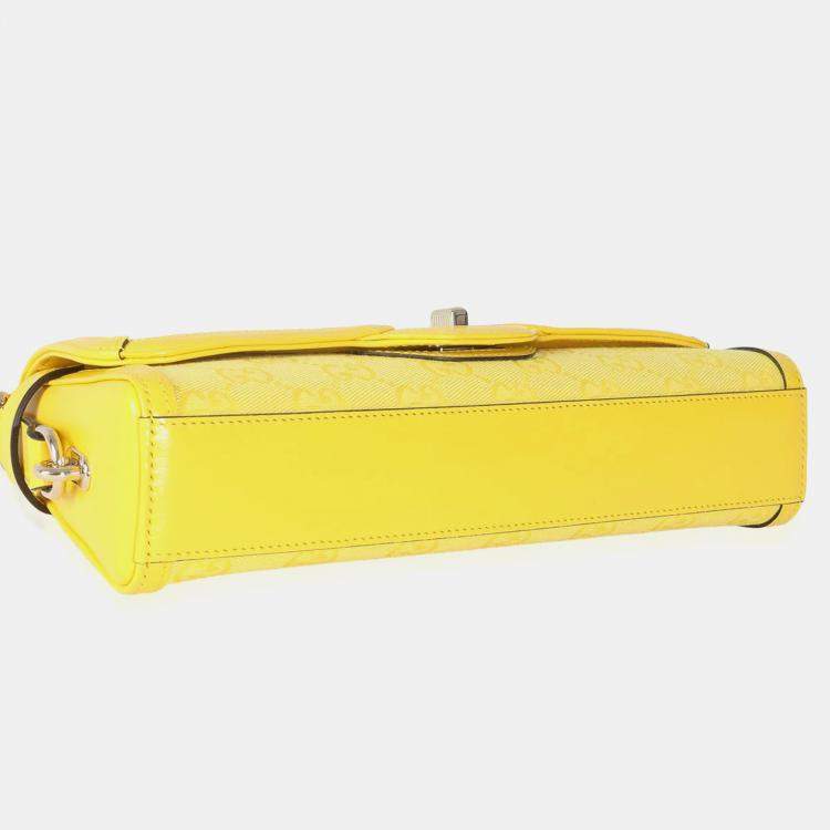 Pre Owned Gucci Yellow GG Monogram Textured Canvas Dollar Calfskin Small Luce Shoulder Bag