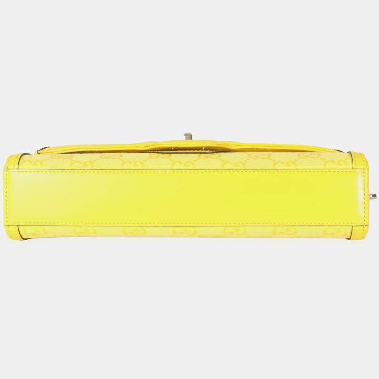 Pre Owned Gucci Yellow GG Monogram Textured Canvas Dollar Calfskin Small Luce Shoulder Bag