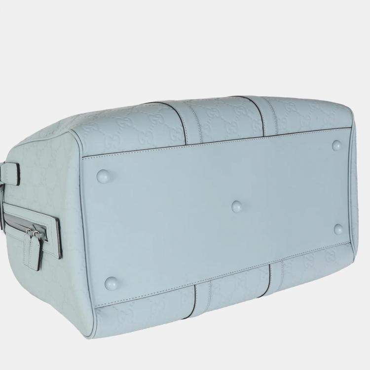 Pre Owned Gucci Light Blue Rubber Effect GG Embossed Large Duffle Bag
