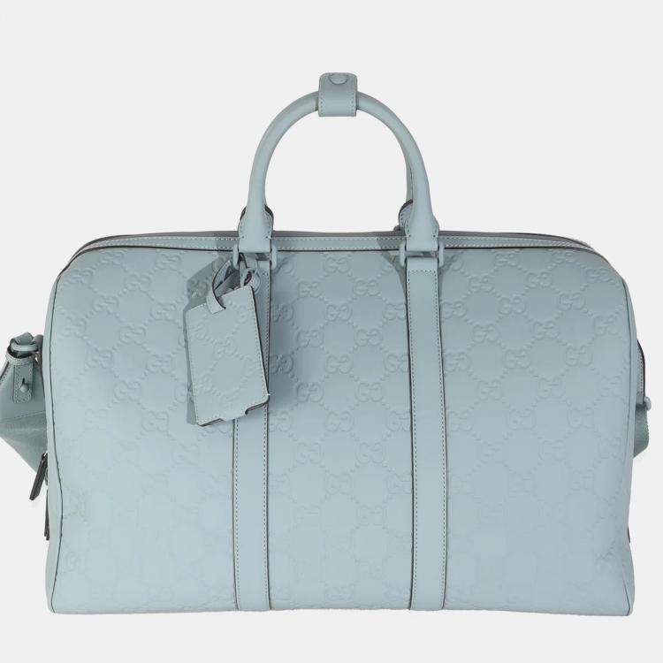 Pre Owned Gucci Light Blue Rubber Effect GG Embossed Large Duffle Bag