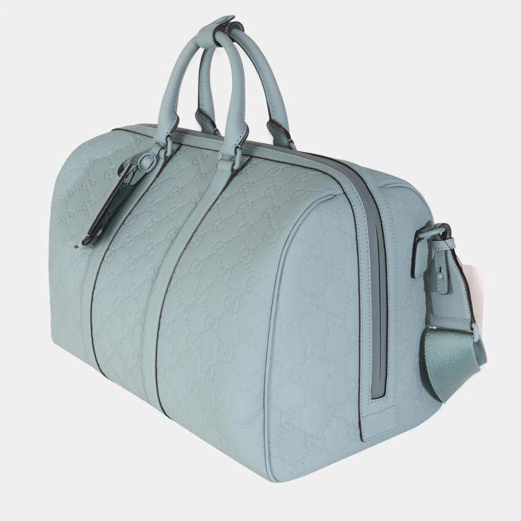 Pre Owned Gucci Light Blue Rubber Effect GG Embossed Large Duffle Bag