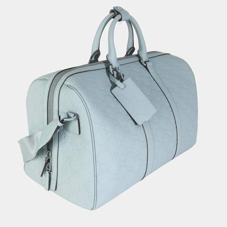 Pre Owned Gucci Light Blue Rubber Effect GG Embossed Large Duffle Bag