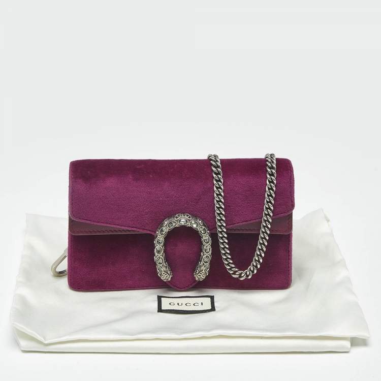 Pre Owned Gucci Purple Velvet and Leather Super Mini Dionysus Crossbody Bag