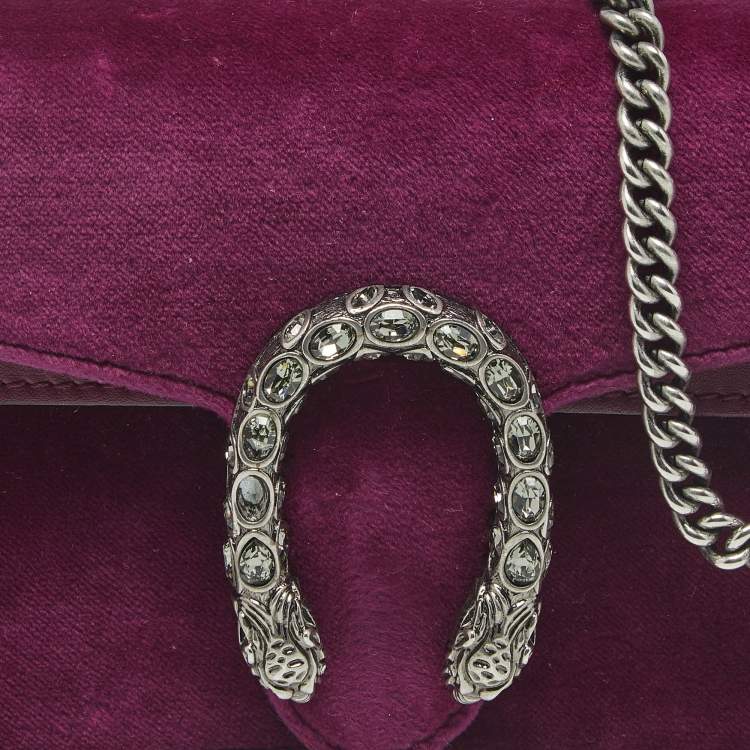 Pre Owned Gucci Purple Velvet and Leather Super Mini Dionysus Crossbody Bag