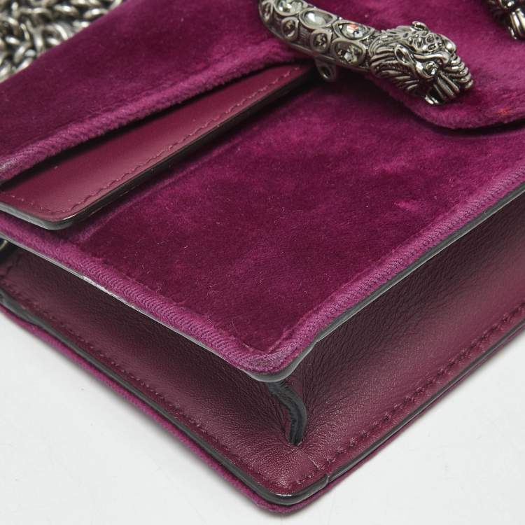 Pre Owned Gucci Purple Velvet and Leather Super Mini Dionysus Crossbody Bag
