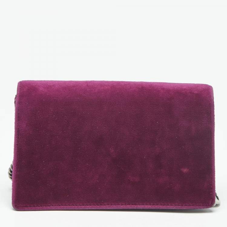 Pre Owned Gucci Purple Velvet and Leather Super Mini Dionysus Crossbody Bag