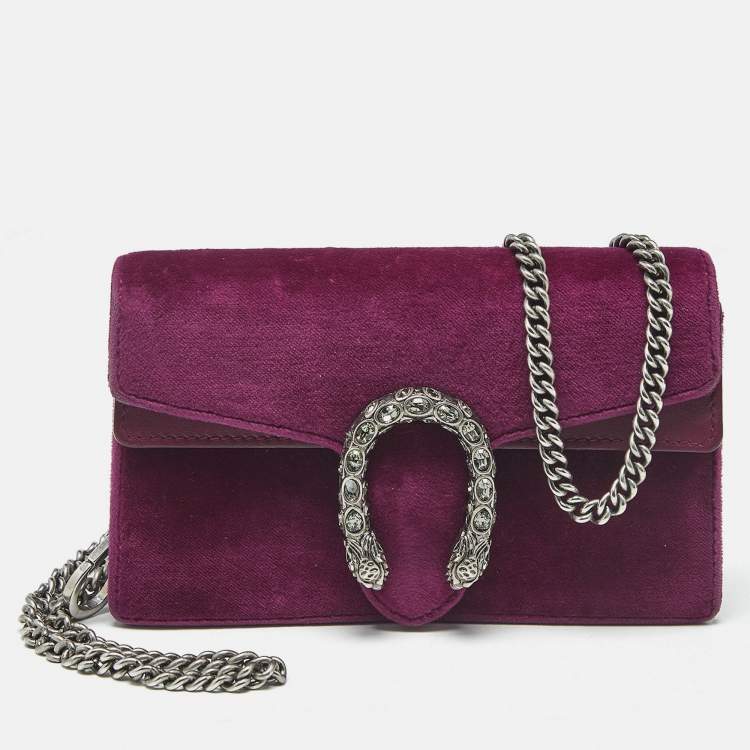 Pre Owned Gucci Purple Velvet and Leather Super Mini Dionysus Crossbody Bag