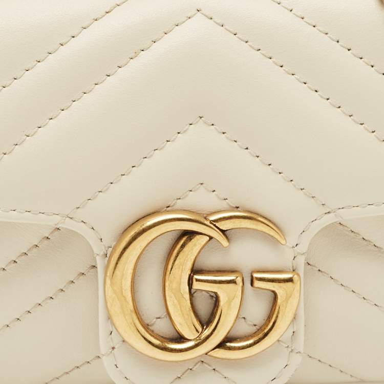 Pre Owned Gucci Off White Matelassé Leather Super Mini GG Marmont Shoulder Bag