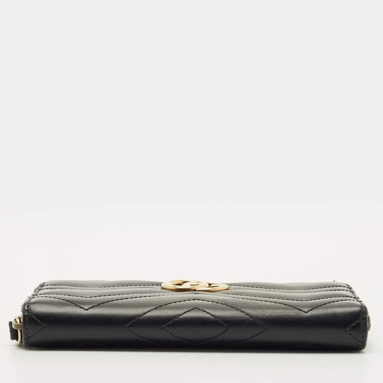 Pre Owned Gucci Black Matelassé Leather GG Marmont Zip Around Wallet