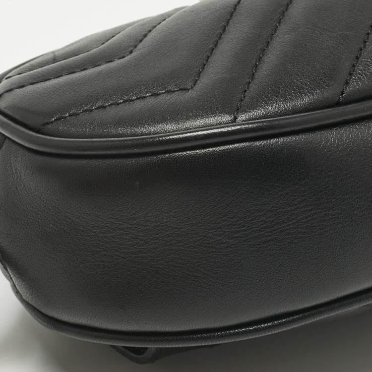 Pre Owned Gucci Black Matelassé Leather GG Marmont Belt Bag