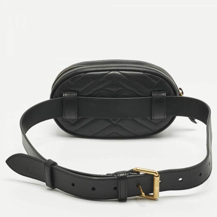 Pre Owned Gucci Black Matelassé Leather GG Marmont Belt Bag