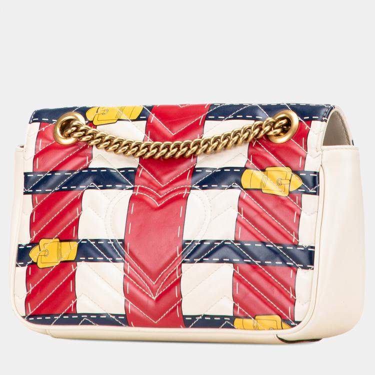 Pre Owned Gucci White Medium GG Marmont Matelasse Leather Trompe Loeil Shoulder Bag