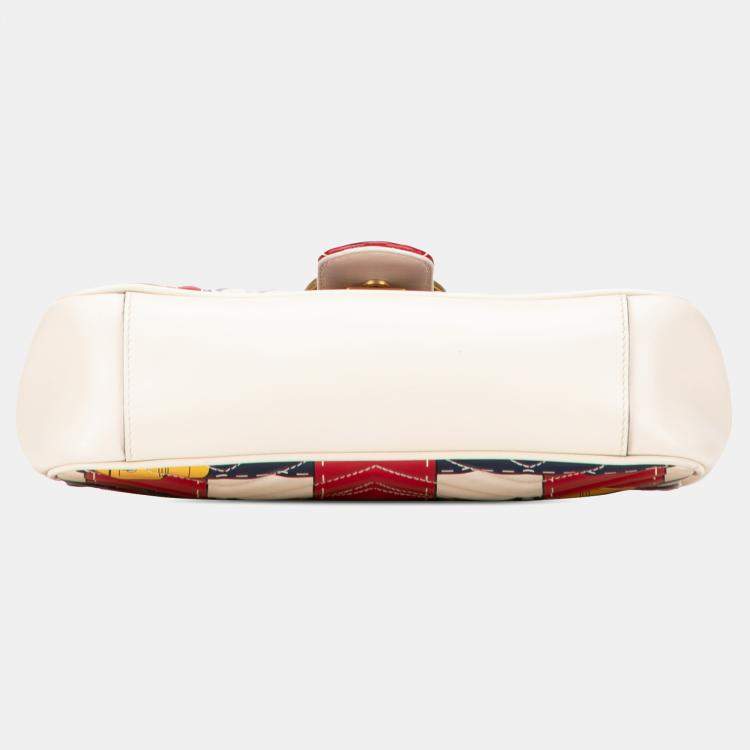 Pre Owned Gucci White Medium GG Marmont Matelasse Leather Trompe Loeil Shoulder Bag