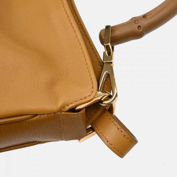 Pre Owned Gucci Brown Leather Bamboo 2way Handbag
