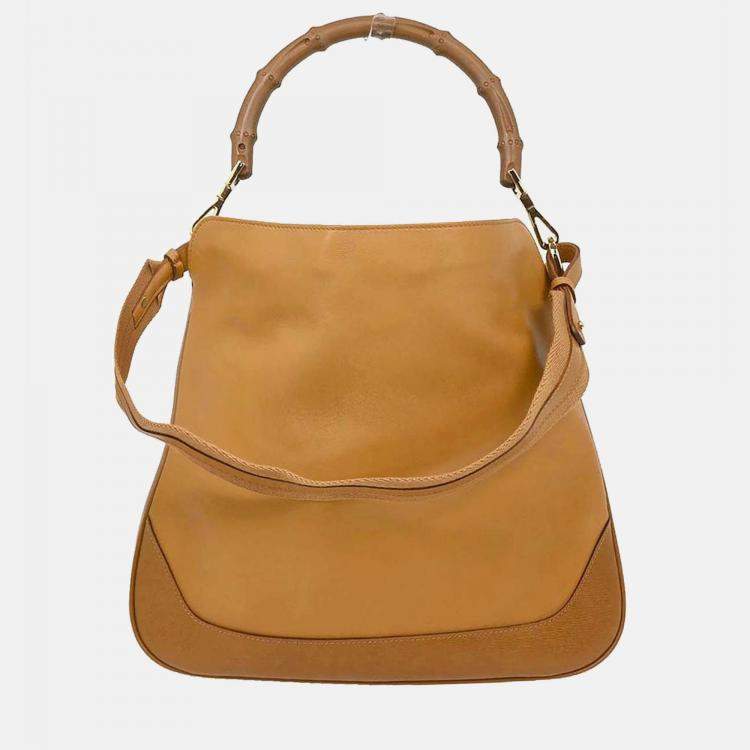 Pre Owned Gucci Brown Leather Bamboo 2way Handbag