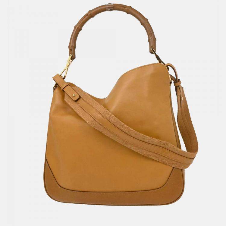Pre Owned Gucci Brown Leather Bamboo 2way Handbag