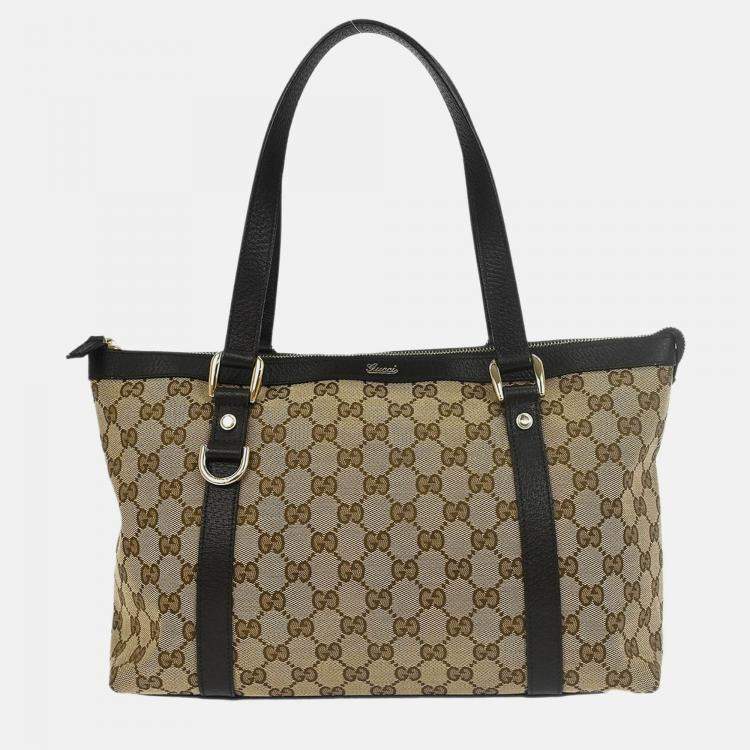 Pre Owned Gucci Beige Canvas GG Tote Handbag