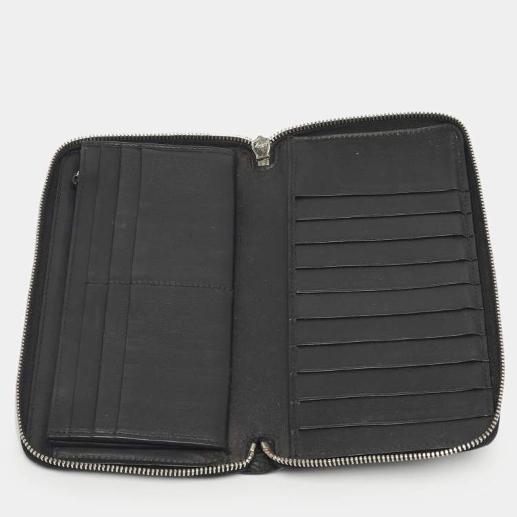 Pre Owned Gucci Black Guccissima Leather GG Twins Zip Around Wallet