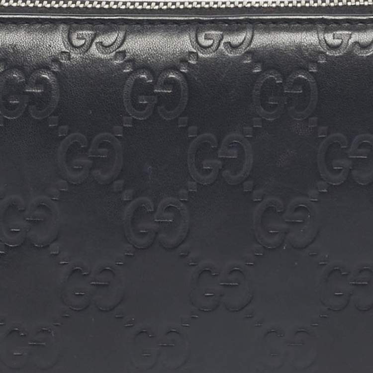 Pre Owned Gucci Black Guccissima Leather GG Twins Zip Around Wallet