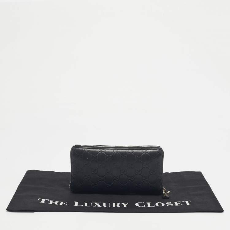 Pre Owned Gucci Black Guccissima Leather GG Twins Zip Around Wallet